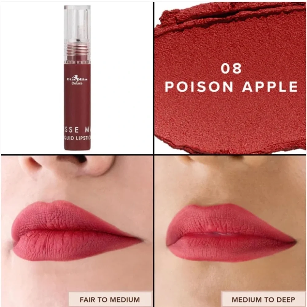 Italia Deluxe Mousse‎ Matte Liquid Lipstick 08 Poison Apple Red Velvet Finish